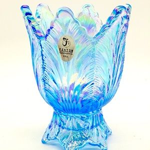 Fenton Double Sided Iridescent Blue Candle stick